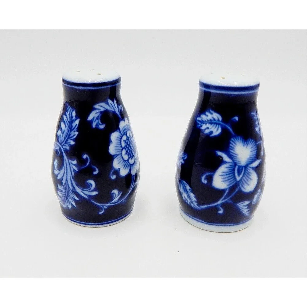 Pier 1 Imports Mandarin Salt Pepper Shakers Blue Floral Flowers With Stoppers